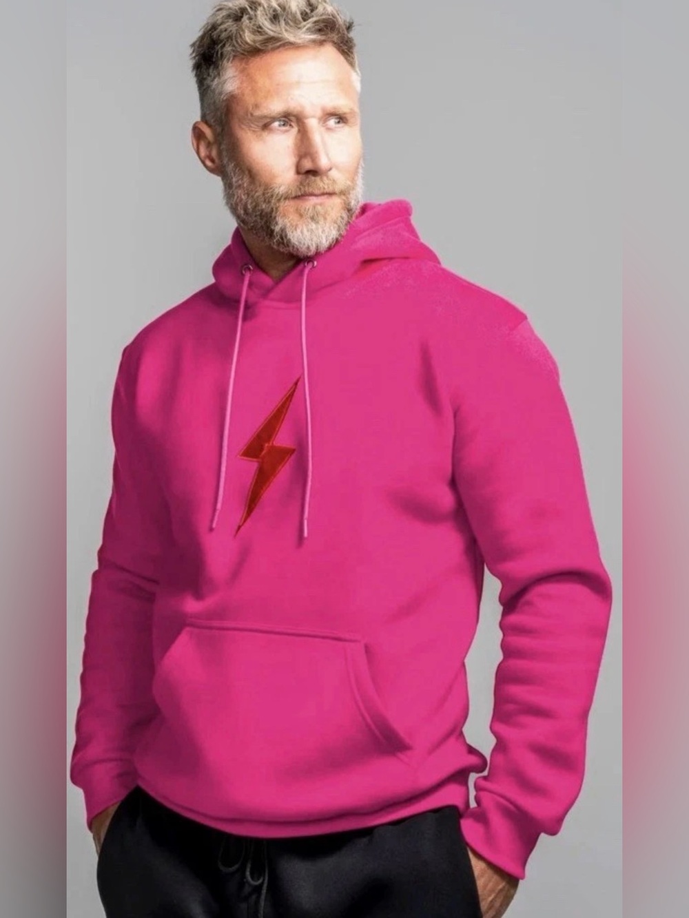 Bruce Bolt “Bolt Hoodie” Mens Pink/Red Bolt Pullover Baseball Hoodie(LG)